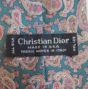 Neck Tie CHRISTIAN DIOR All-Silk Blue Gray Pink Paisley Woven In Italy Made USA